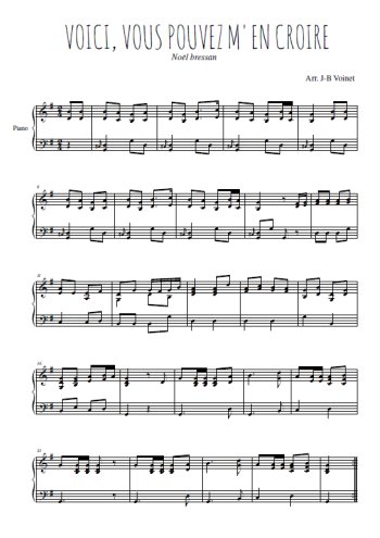 Téléchargez l'arrangement pour piano de la partition de Voici, vous pouvez m'en croire en PDF
